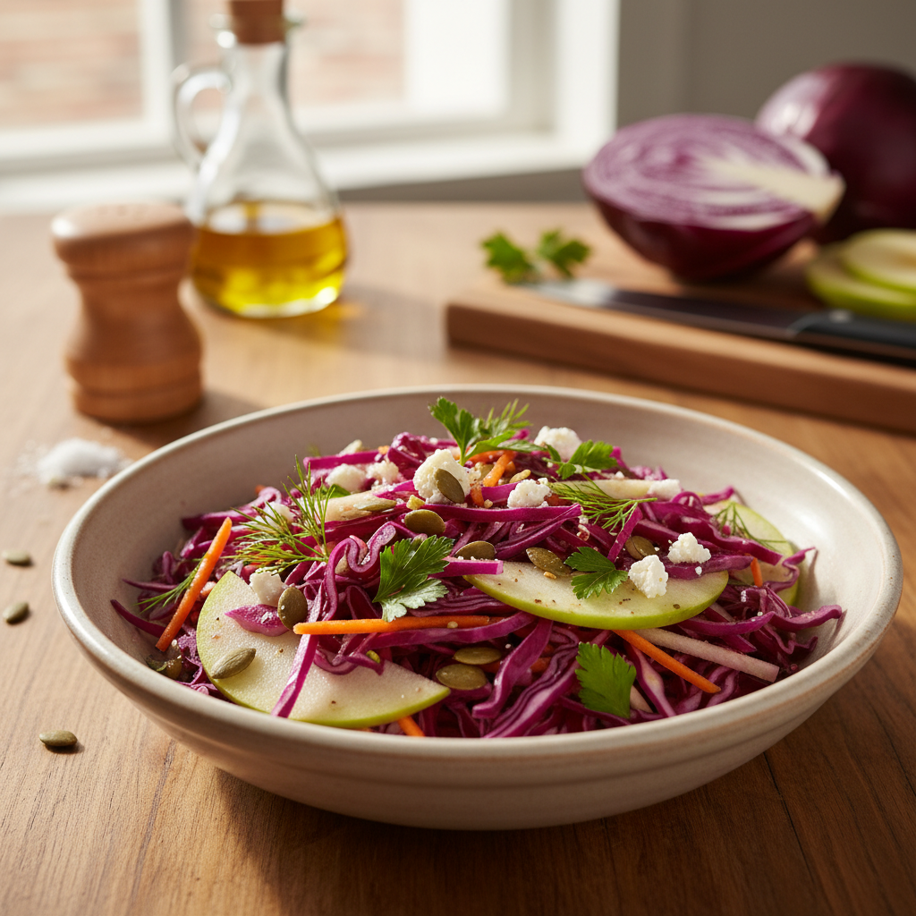 Krõmpsuv punase kapsa salat: tervislik lisand minutitega